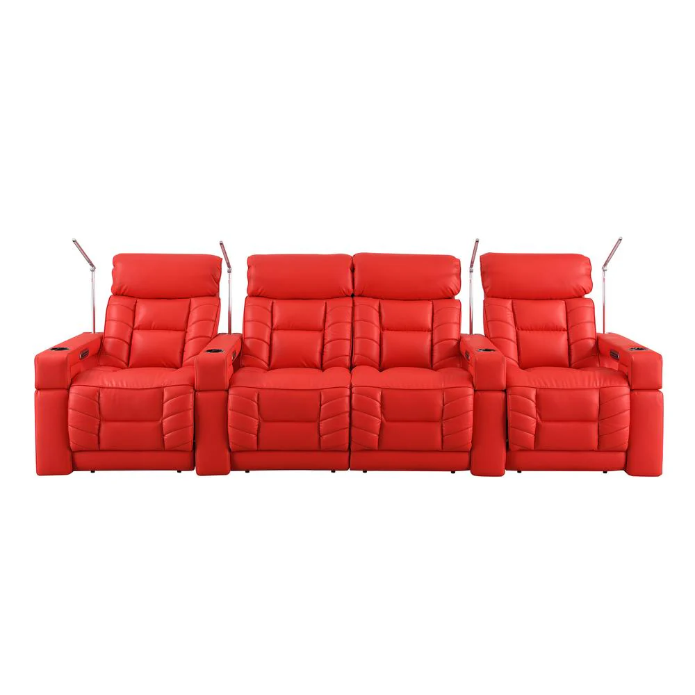 RowOne Rebellion 4 Chair Straight Row with Loveseat Motorized - Red