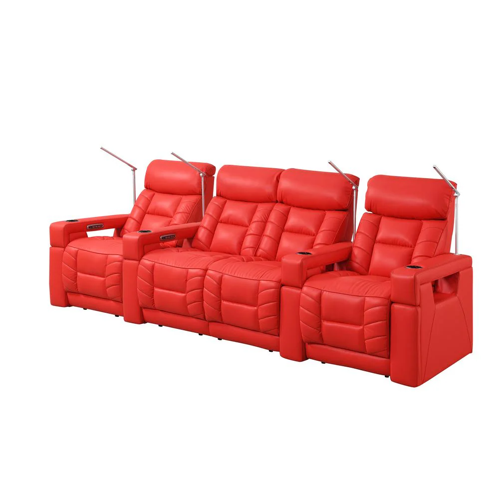 RowOne Rebellion 4 Chair Straight Row with Loveseat Motorized - Red - Image 2