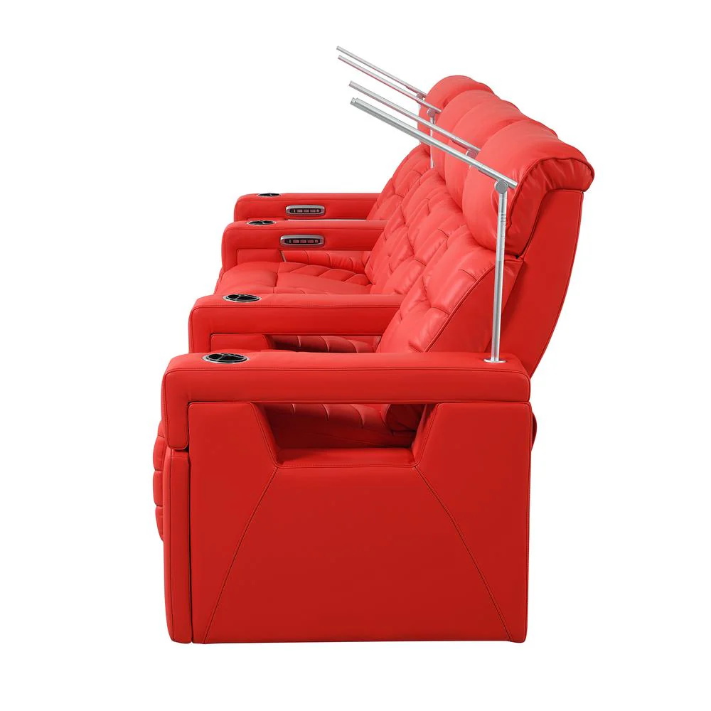 RowOne Rebellion 4 Chair Straight Row with Loveseat Motorized - Red - Image 4
