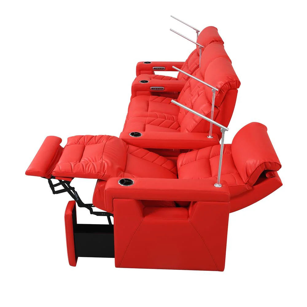 RowOne Rebellion 4 Chair Straight Row with Loveseat Motorized - Red - Image 5